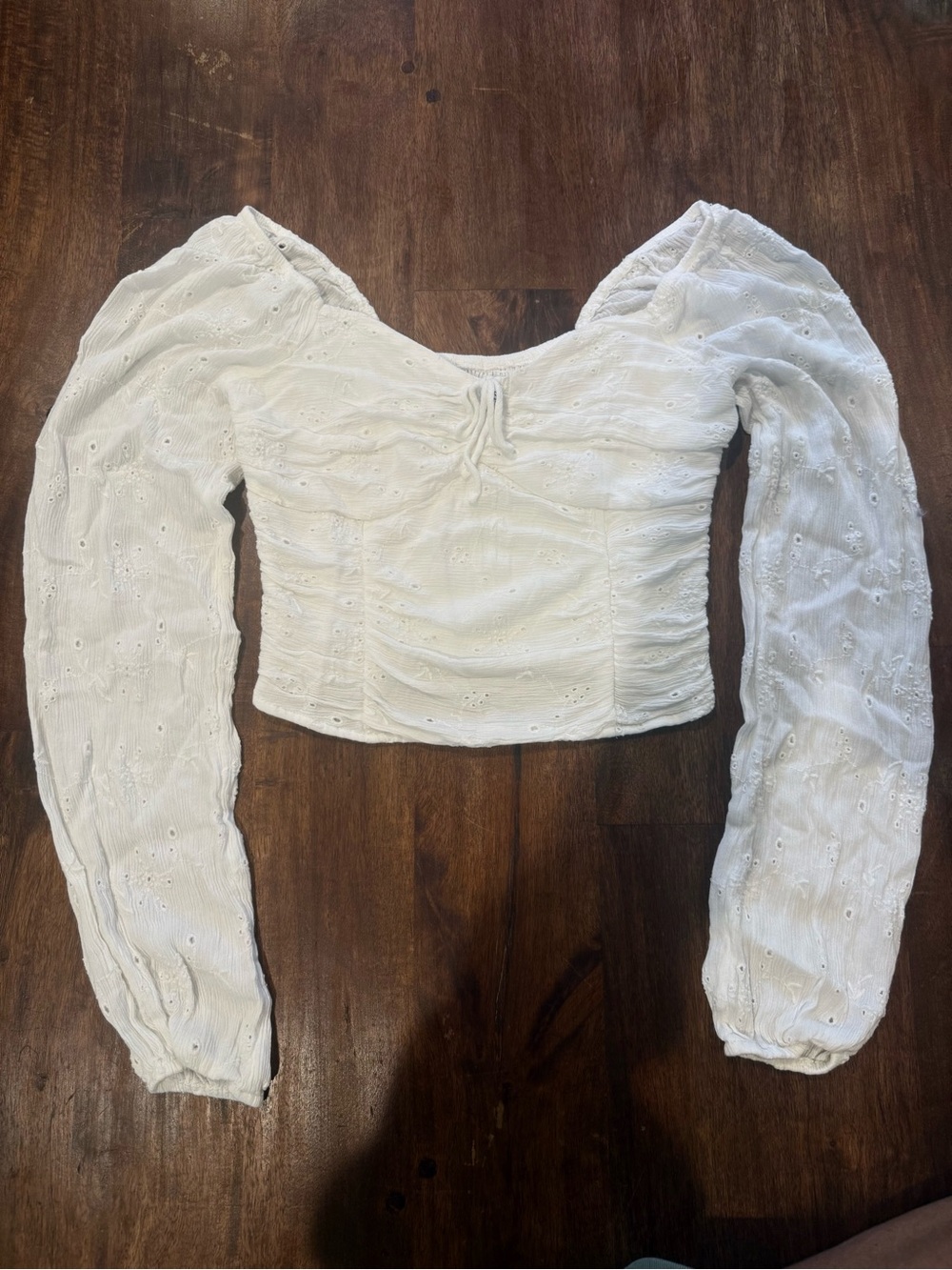 Hollister Eyelet Long-Sleeve Crop Top